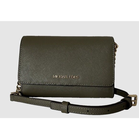 New Michael Kors Jet Set Travel Medium Phone Crossbody Saffiano Leather Olive - Picture 1 of 7